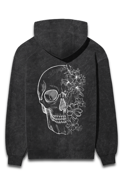 Acid wash Flower with skull Hooded sweatshirt