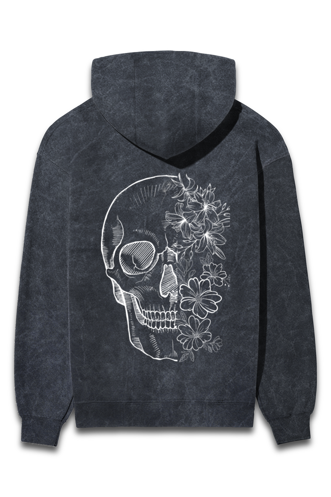 Acid wash Flower with skull Hooded sweatshirt